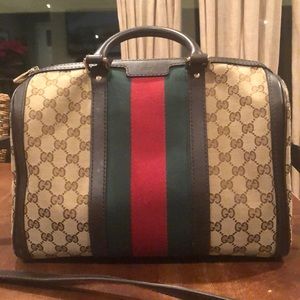 Gucci Medium GG Canvas Web Boston Bag